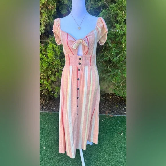 O'Neill Women’s/ Juniors Elijah Tie-Front Textured Striped Midi Dress - Picture 1 of 10